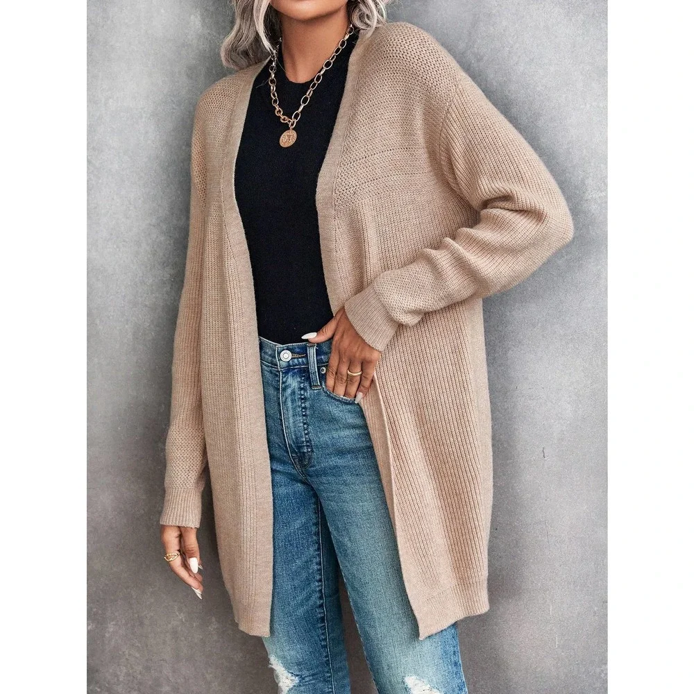 Drop Shoulder Duster Cardigan sweater tan - Picture 5 of 6